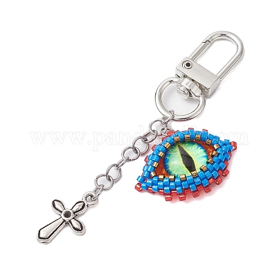 Стеклянный ткацкий станок с семенами и крестом HJEW-MZ00082-1