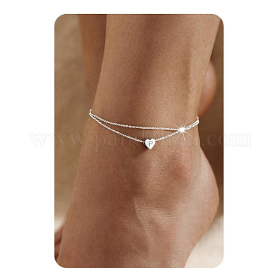 201 нержавеющая сталь сердце с инициалами двухслойные женские браслеты на ногу FS-WG0EC0A-12-1