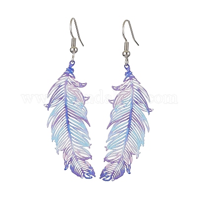 201 серьги-подвески в форме перьев из нержавеющей стали EJEW-JE05265-1