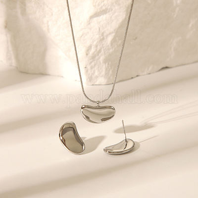 Комплекты серег-гвоздиков и ожерелий с подвесками из нержавеющей стали Bean 304 для унисекс AA3662-1-1