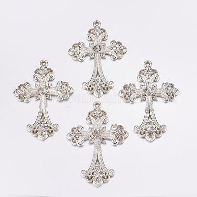 Сплав крест горный хрусталь большие кулоны ALRI-1475-S-NR-1