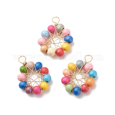 Подвески из круглых бусин из натурального дерева PALLOY-JF01762-01-1