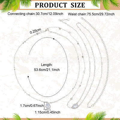 1 шт. прозрачный кубический цирконий каплевидный фон ожерелье цепь для тела NJEW-FG0001-02S-1