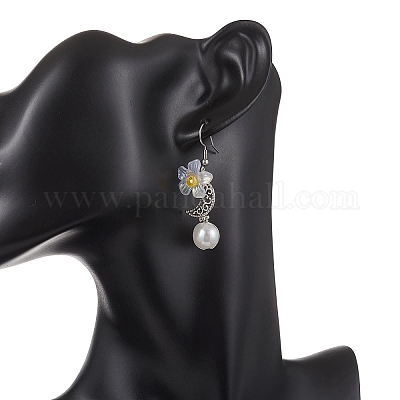 Серьги-подвески из пластика в форме цветка с луной EJEW-JE06820-1