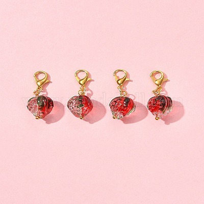 4 шт. подвеска ручной работы в виде клубники HJEW-FS00041-02-1