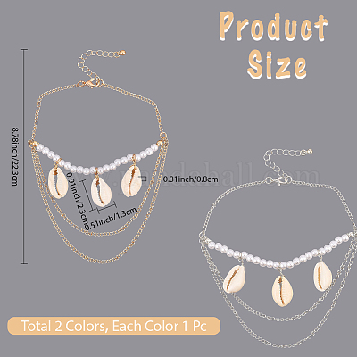 2шт 2 цвета браслеты с подвесками из натуральных ракушек BJEW-CY0001-04-1