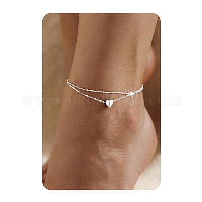 201 нержавеющая сталь сердце с инициалами двухслойные женские браслеты на ногу FS-WG0EC0A-08-1