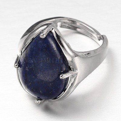 Регулируемые широкие кольца из латуни с драгоценными камнями в виде слезинки платинового тона RJEW-L062-02J-1