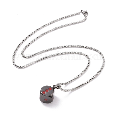 Ожерелья с подвесками из цинкового сплава и эмалью в виде кубиков NJEW-C034-04P-02-1