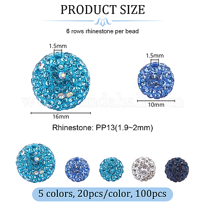 100шт 5 цвета полимерной глины бусины со стразами RB-OC0001-10A-1