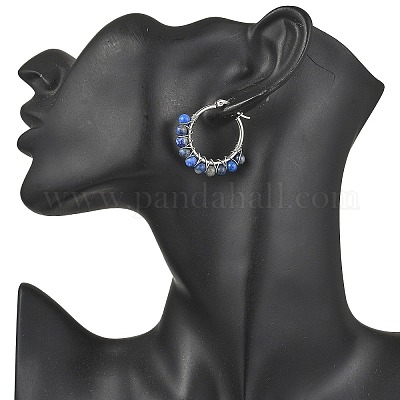 Круглые серьги-кольца из смешанных камней EJEW-JE06695-1