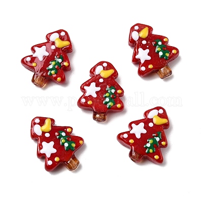 Рождественские эмалевые бусины ручной работы в технике лэмпворк LAMP-I027-07V-1