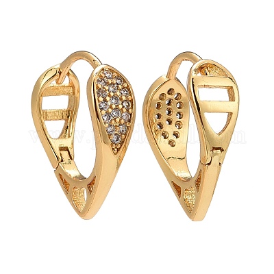 Серьги-кольца в виде слезинок с прозрачным кубическим цирконием EJEW-C012-01-1