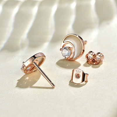 Серьги-гвоздики s925 из стерлингового серебра с прозрачными кубическими цирконами в форме луны PC9878-1