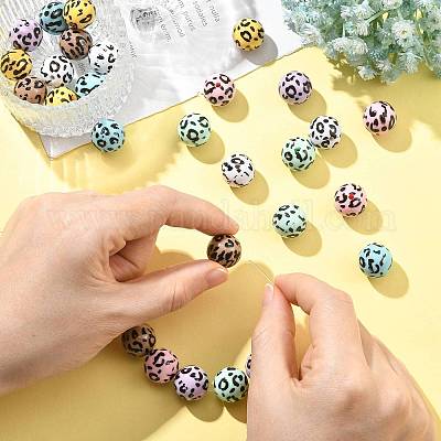 28 шт. двухцветные непрозрачные акриловые бусины с принтом&nbsp;OACR-FS0002-46-1