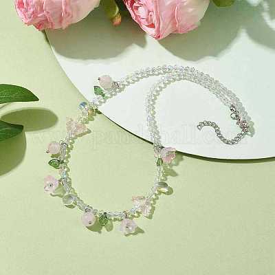 Стекло с ожерельями из розового кварца NJEW-JN04680-02-1