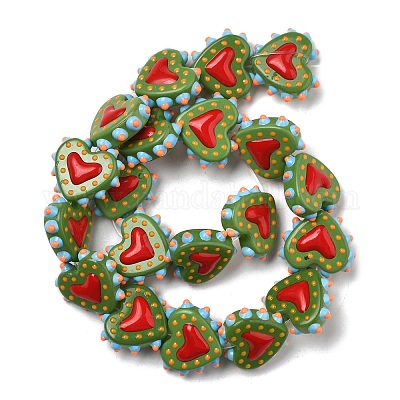 Запекаемые стеклянные бусины с рисунком в виде сердца LAMP-V001-07E-1