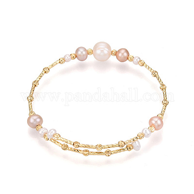 Браслеты из латунных бусин из натурального пресноводного жемчуга для женщин BJEW-T022-10G-1