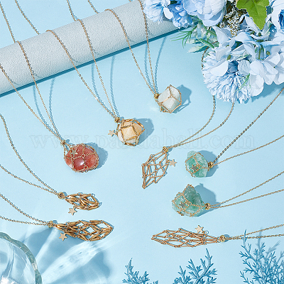 9 шт. 9 стиля звезда латунный пустой макраме мешочек подвеска ожерелье NJEW-WR00003-1