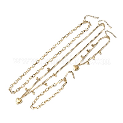 Комплекты из двух колье и браслетов в форме сердца из нержавеющей стали 304 для женщин SJEW-F226-03G-1