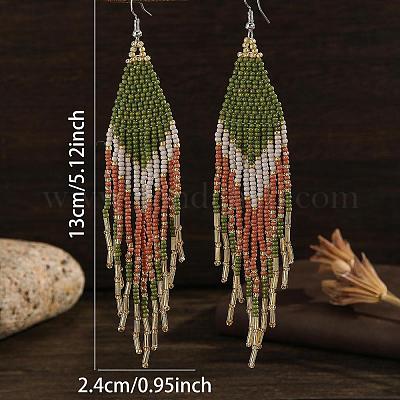 Серьги-кисточки из градиентных стеклянных бусин в богемном стиле QE2744-1