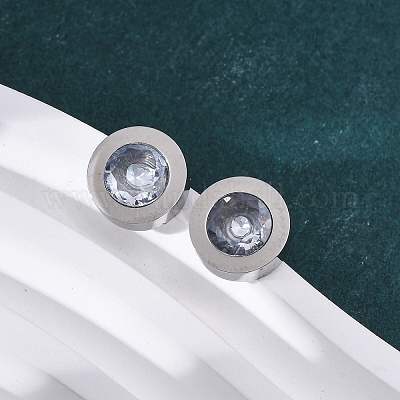 Плоские круглые подвески из нержавеющей стали 304 с кубическим цирконием SJEW-C004-19P-1