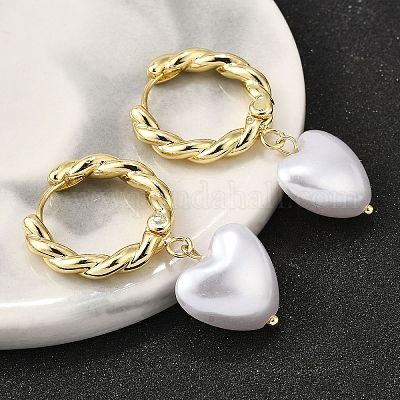 Серьги-кольца из латуни и АБС-пластика с жемчугом для женщин EJEW-G430-05G-1