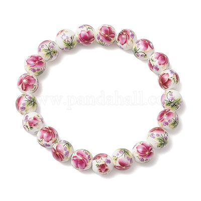 Браслеты из фарфора и керамики с цветочным принтом BJEW-JB11910-01-1
