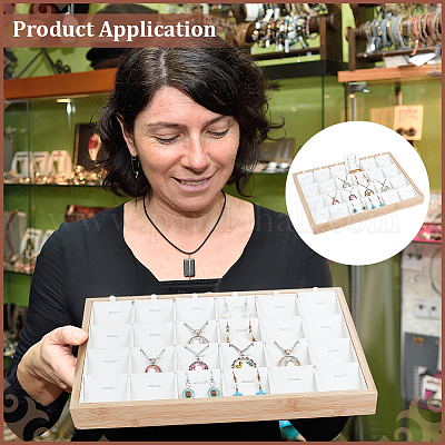 24 сетчатый бамбуковый подвесной дисплей-поднос с демонстрационными карточками из искусственной кожи ODIS-WH0086-091A-02-1