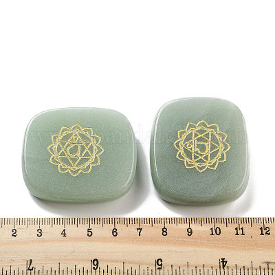 Прямоугольник из натурального зеленого авантюрина со знаком чакры DJEW-K025-02B-1