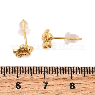 Серьги-гвоздики в форме цветка с микропаве из прозрачных кубических цирконий из латуни EJEW-C158-17B-G-1