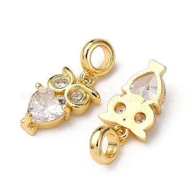 Латунные подвески-шармы в виде совы с прозрачными кубическими цирконами KK-A265-09A-G-1