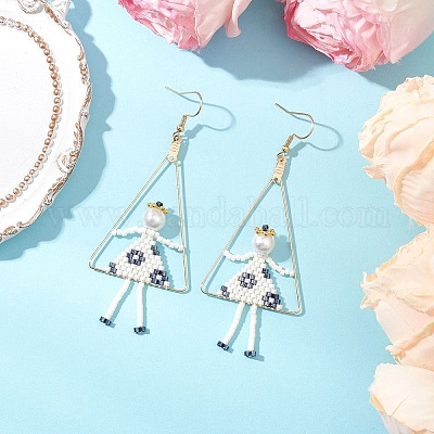 2 пара сережек-подвесок из латунного стекла с треугольными бусинами для девочки EJEW-MZ00453-1