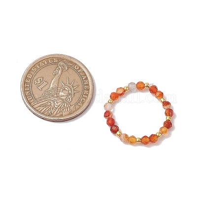 Натуральные сердоликовые бусины эластичные кольца для женщин RJEW-JR00868-07-1