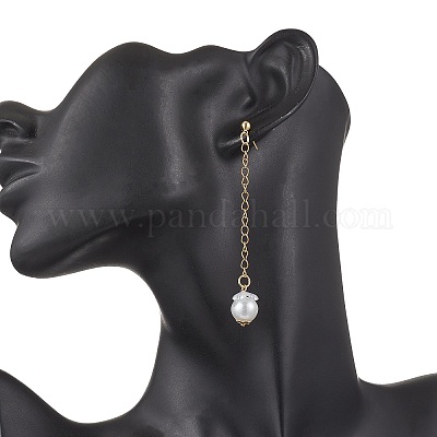 Круглые серьги-гвоздики с кисточками из искусственного жемчуга EJEW-JE06453-02-1