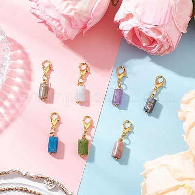 7шт колонна натуральный родонит и канадский нефрит и аквамарин и аметист и апатит и лазурит и лабрадорит подвесные украшения HJEW-JM03745-02-1