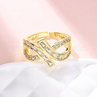 Манжеты из латуни с микро паве кубический цирконий для женщин RJEW-U053-03G-1