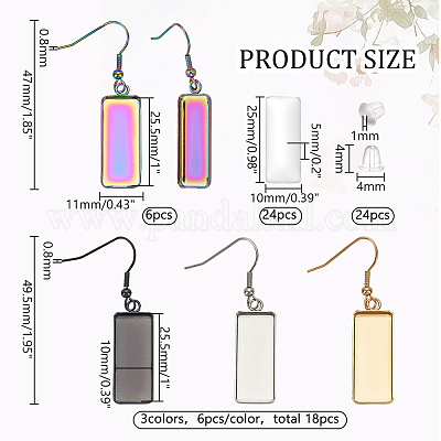 Набор для самостоятельного изготовления висячих сережек из нержавеющей стали 304 в форме прямоугольника DIY-PH0022-95-1