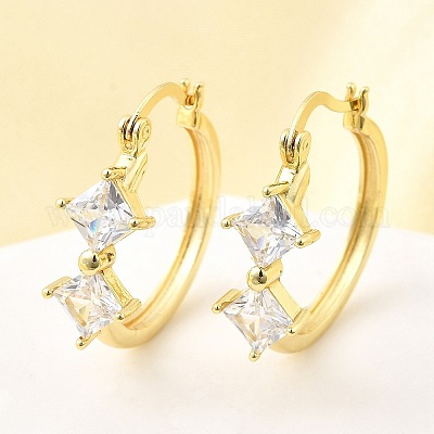 Серьги-кольца с ромбами из латуни с микропаве из прозрачных кубических цирконий EJEW-Z121-07G-1