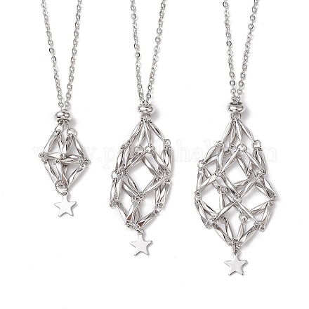 Не тускнеет 3 шт. 3 стиля звезда луна нержавеющая сталь плетеная цепь макраме мешочек пустой держатель для камня кулон ожерелье изготовление NJEW-JN04956-02-1
