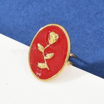 Кольца для женщин из нержавеющей стали 304 с эмалевым покрытием в форме овала с розовым узором RJEW-G355-10G-02-1