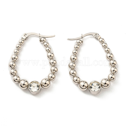 Серьги-кольца из нержавеющей стали 304 в форме капли со стразами EJEW-F319-04P-1