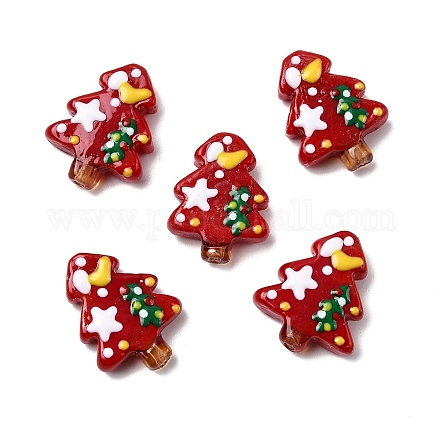 Рождественские эмалевые бусины ручной работы в технике лэмпворк LAMP-I027-07V-1