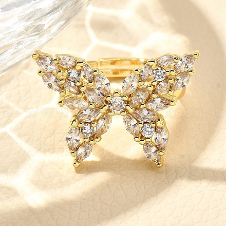 Регулируемая стойка покрытие латунь микро паве кубический цирконий перстни для женщин RJEW-M028-25G-04-1