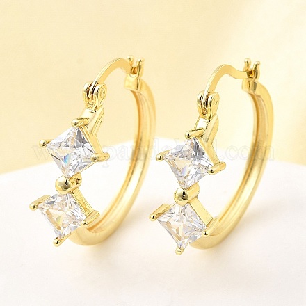 Серьги-кольца с ромбами из латуни с микропаве из прозрачных кубических цирконий EJEW-Z121-07G-1