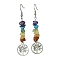 Natural & Synthetic Mixed Stone Chips Dangle Earrings, Tibetan Style Alloy Tree of Life Drop Earrings with 316 Surgical Stainless Steel Pins, Flat Round, 65x17mm