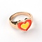 Alloy Rings, with Enamel Rings, Golden, Heart, Red, 2.5mm, Inner Diameter: 17mm
