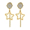 Ion Plating(IP) 304 Stainless Steel Star Dangle Stud Earrings, with Rhinestone, Golden, 41.3x14.8mm