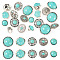 20Pcs 5 Styles Flat Round Alloy Buttons, with Imitation Synthetic Turquoise, 1-Hole, Antique Silver, 12~22mm, Hole: 2~5mm, 4pcs/style
