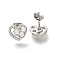 304 Stainless Steel Micro Pave Clear Cubic Zirconia Stud Earrings, Heart, Stainless Steel Color, 9.5x11mm